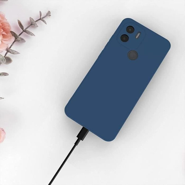 Fodral för Redmi A1+/A2+ (A1 Plus/A2 Plus) + 2 härdat glas silikonskydd Mattblå marinblå