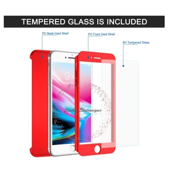 360° beskyttelsescover med hærdet glas til Huawei P30 Lite Red