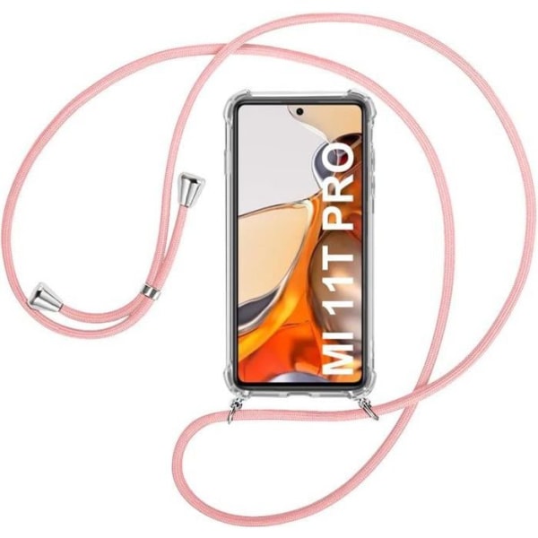 Fodral för Xiaomi Mi 11T Pro 5G (6,67") Tunn TPU Stötsäker Anti-Scratch Transparent medföljer Lanyard Rosa Transparent-rosa