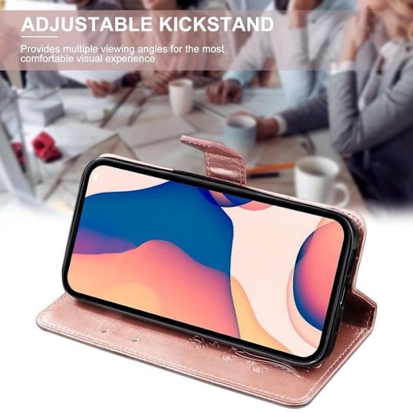 Beskyttelsescover - Xiaomi - Redmi Note 13 Pro 4G - Stødabsorberende - Læderlook - Trykt Papillon Mønster i Rosa Rosa