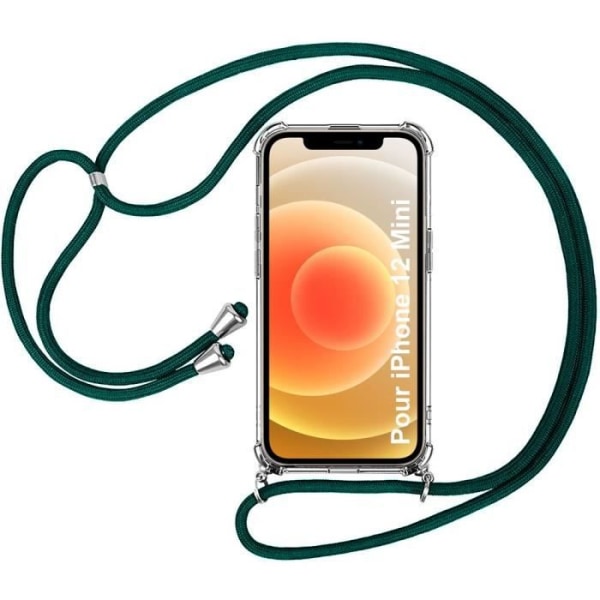 Lanyard-etui til iPhone 12 Mini (5,4") Gennemsigtig, slankt anti-ridse med snøre midnatsgrøn Transparent-midnattsgrön