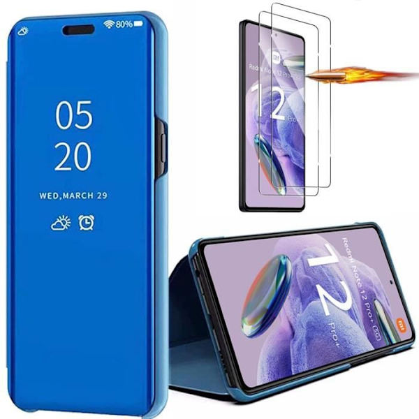 Fodral + 2 härdade glasögon för Redmi Note 12 Pro+ 5G-Note 12 Pro Plus 5G - Clear View Stötsäkert skydd Blå