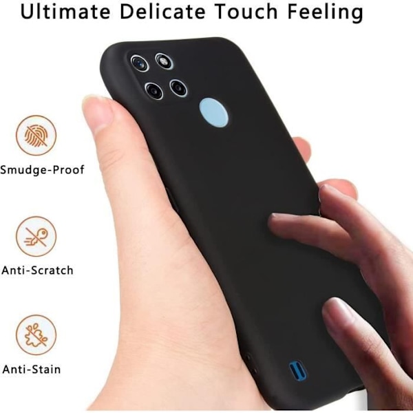 Skyddsskal för Realme C21Y - E.F.CONNECTION - Svart Silikon - Mjuk - Halkfri yta - 2 Härdat glas Svart