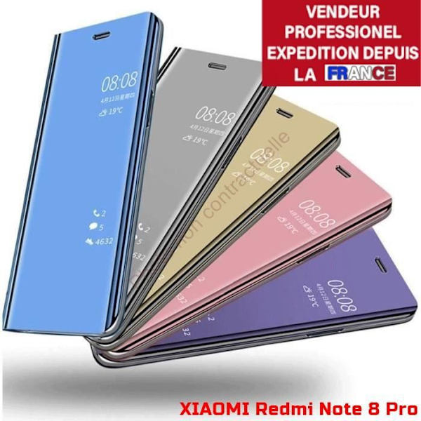 Coque - MISSTARS® - Xiaomi Redmi Note 8 Pro - Etui Spejl Effekt - Blå - Stiv Blå