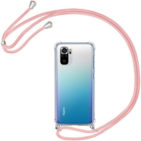 Fodral för Redmi Note 10S (6,43") Anti-skrapskydd Förstärkta hörn Transparent Stötsäker + Rem Rosa Transparent-rosa