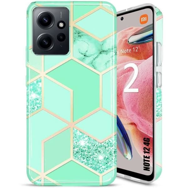 Coque - E.F.CONNECTION - För Xiaomi Redmi Note 12 - Marmor Turquoise Mönster - Stötskydd - Flexibel Turkos
