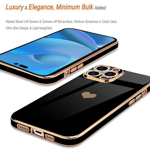 Fodral för iPhone 14 Pro Black Heart Pattern Anti-Scratch Mjuk TPU + 2 härdade glasögon