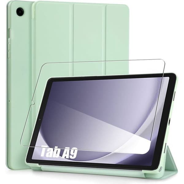 Skal + Härdat Glas - E.F.Connection - för Samsung Galaxy Tab A9 / A11 - Stötsäker - Fällbart Stöd - Grön Grön