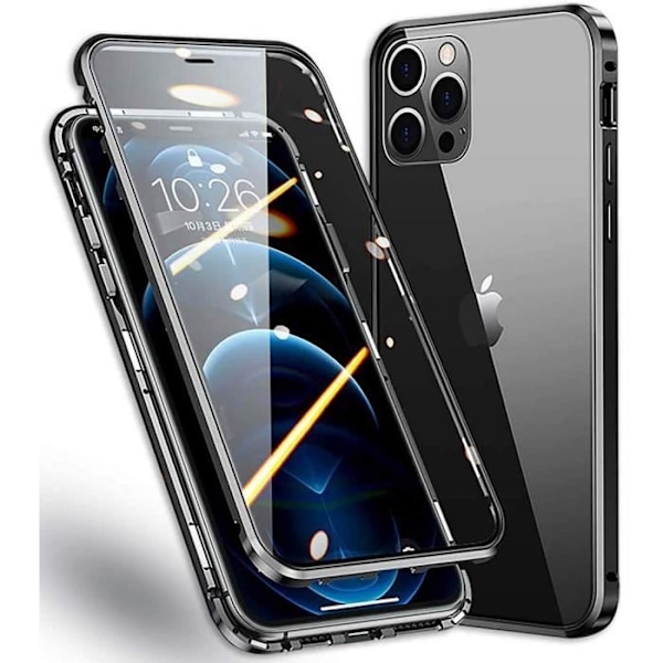 Beskyttelsescover - E.F.CONNECTION - til iPhone 12 Pro - Tempereret glas - Magnetisk - Stødresistent - Sort Svart