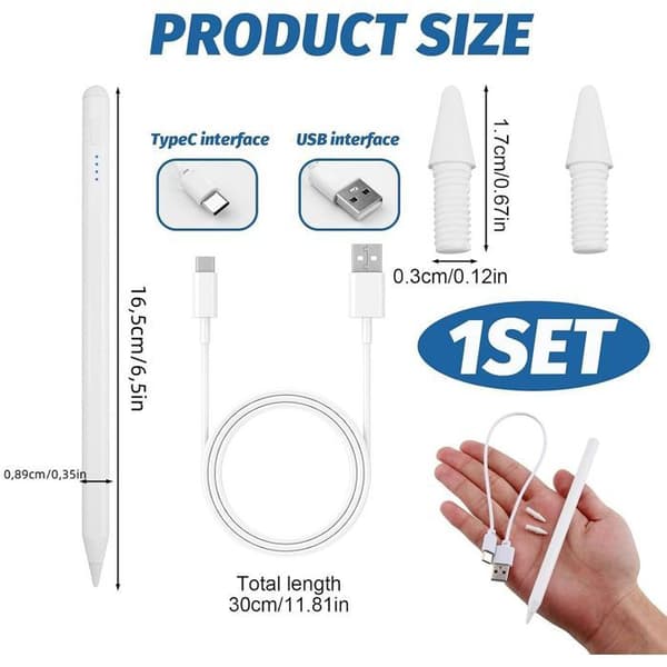Stylet - E.F.CONNECTION - iPad Pro 11/12,9 Tum - Hög precision - Palm rejection - Avtagbar Vit