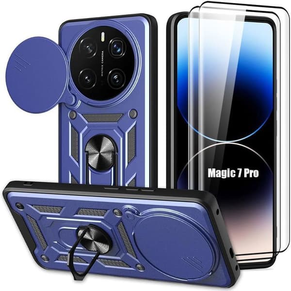 Skyddsfodral för Honor Magic 7 Pro, Stötsäker med Ring och Objektivskydd - Mörkblå - 2 Glas marinblå