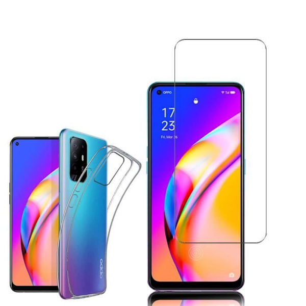 För Oppo A94 5G 6,43": UltraSlim Gel Silikonfodral - TRANSPARENT + 1 härdat glasfilm VIT