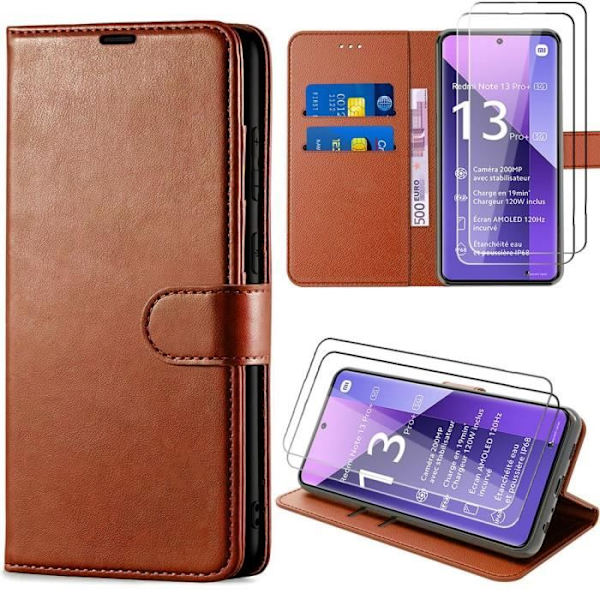 Coque - Xiaomi - Redmi Note 13 Pro+ 5G - PU-läder - TPU - Stötsäker - Plånbok kastanj
