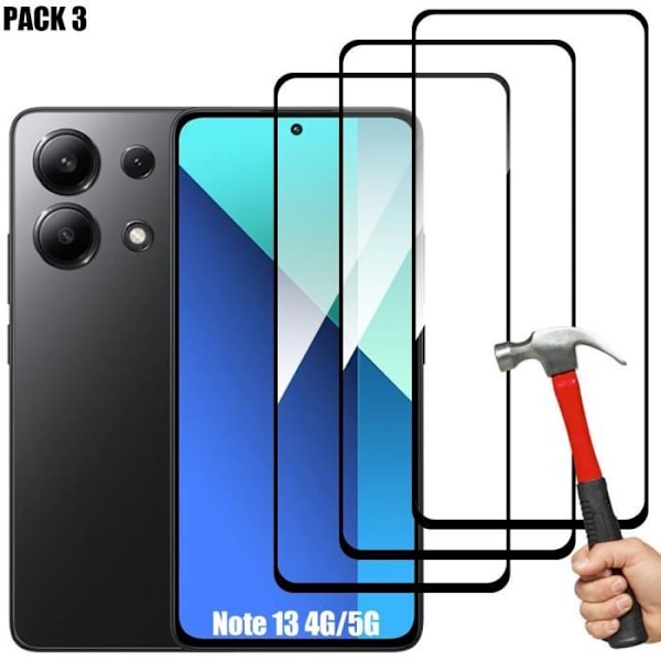 Verres Trempés - E.F.Connection - Redmi Note 13 - 3 Stykker - Ridsebeskyttelse - Sort Kant Transparent med svart kant