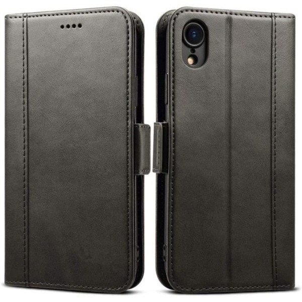 Skyddsskal för iPhone XR - E.F.CONNECTION - Premium - 360° Skydd - Syntetisk Läder - Svart Svart