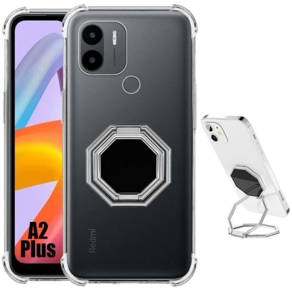 Fodral till Xiaomi Redmi A2+-A2 Plus Transparent Stötsäker med vikbart stöd Metall Silver