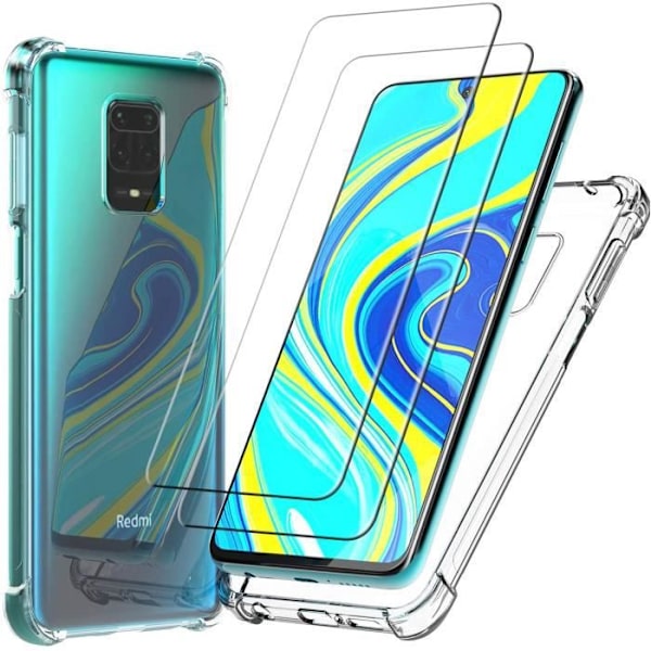 Hærdet glas til Xiaomi Redmi Note 9S- Note 9 Pro skærmbeskytter + Xiaomi Redmi Note 9S- Note 9 Pro etui,[Touch Sensitive]