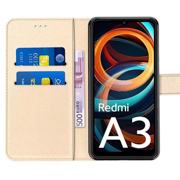 Skyddsskal - Xiaomi - Redmi A3 - PU-läder - Stötsäker - Flera positioner stöd gyllene