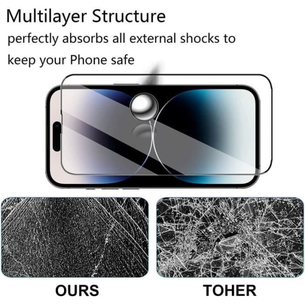 3 x Fuldt hærdet glas til iPhone 14 Pro Max (6,7") fuld skærmbeskytter Transparent-svart