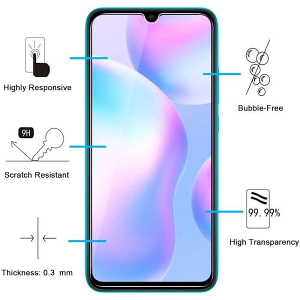 Pack- 2 härdat glasskydd för Redmi 9A Anti-Scratch-filmer Transparent