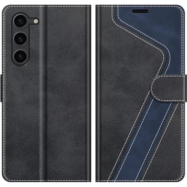 "Coque - E.F.Connection - för Redmi Note 12 Pro+ 5G - Folio-fodral med läderlook - Svart mönster - Semi-rigid" Svart och marinblå