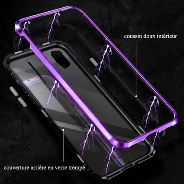 Magnetfodral för iPhone XR 6.1 Silver + Transparent magnetisk absorptionsfodral i metall i härdat glas Pengar