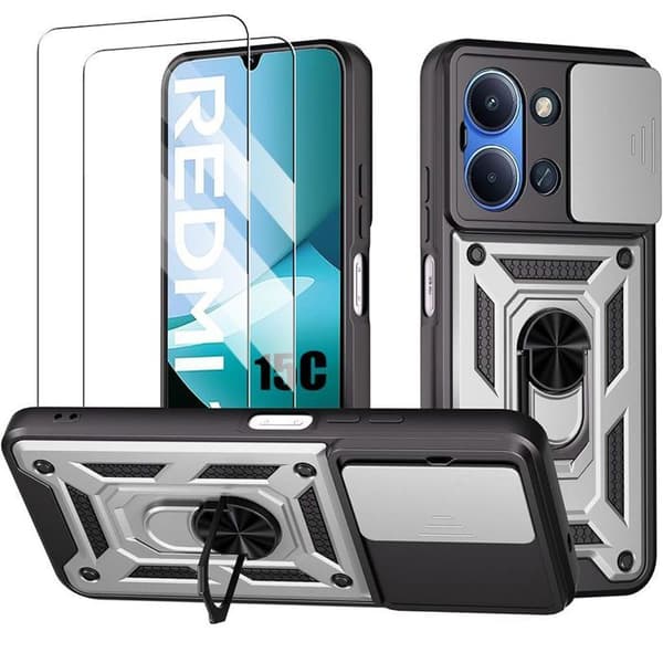 Skyddsfodral - E.F.CONNECTION - för Xiaomi Redmi 15C - med Kameraskydd - Silver - 2 Glas Silver