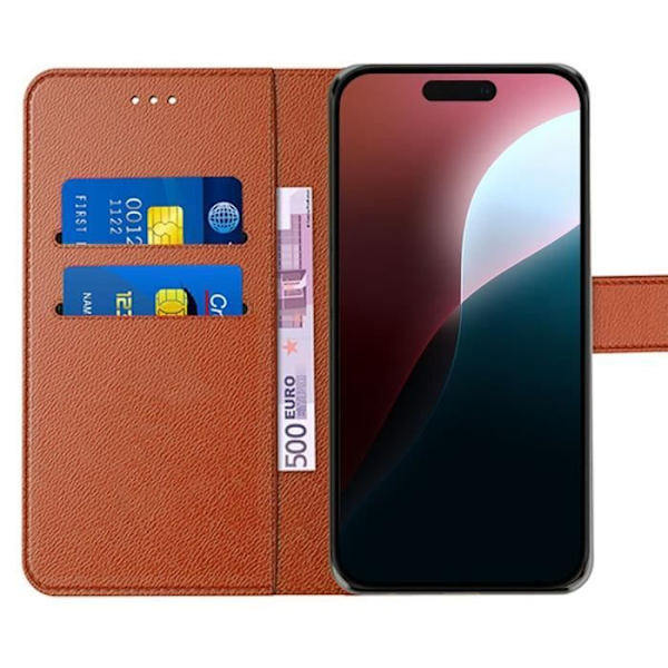 Plånboksfodral - Lyx - iPhone 16 Plus - PU-läder - 2 Härdat Glas - Repbeständig kastanj