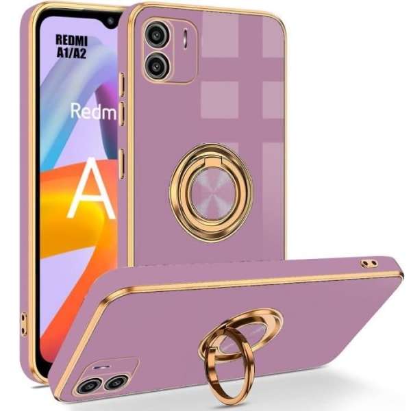 Coque för Xiaomi Redmi A1/A2 - E.F.Connection - Lila - Hybrid Silikon - Rotérande Ring 360° - Stötteabsorberande Lila