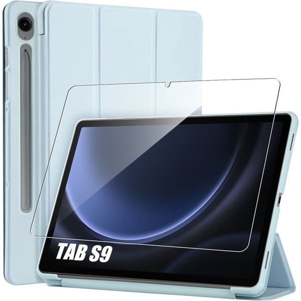 Coque + Härdat Glas - E.F.CONNECTION - för Samsung Galaxy Tab S9 FE / S10 FE / S10 Lite - Repellerande Skydd - Blå Blå