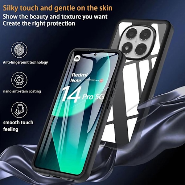 Skydd för Xiaomi Redmi Note 14 Pro 5G (ej för 4G) - 360 skydd - Svart - E.F.Connection® Svart