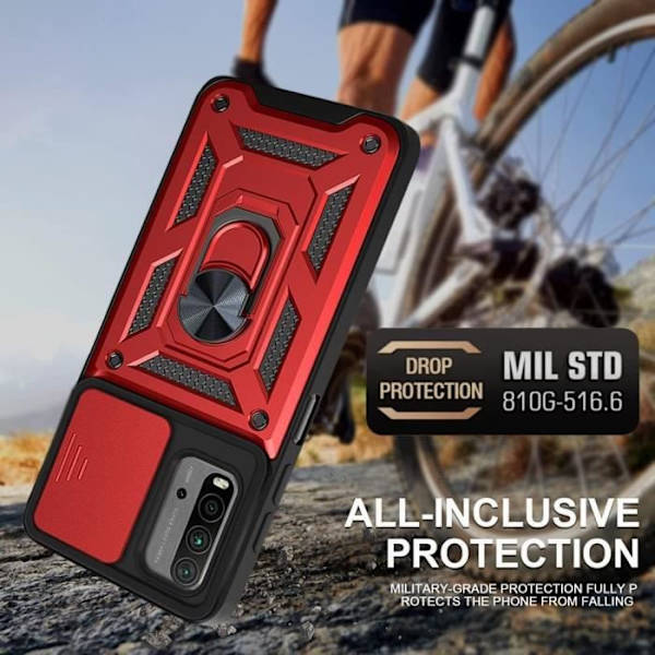 Skyddshölje - E.F.CONNECTION - För Redmi 9T - Röd - Armé - Härdat glas Röd