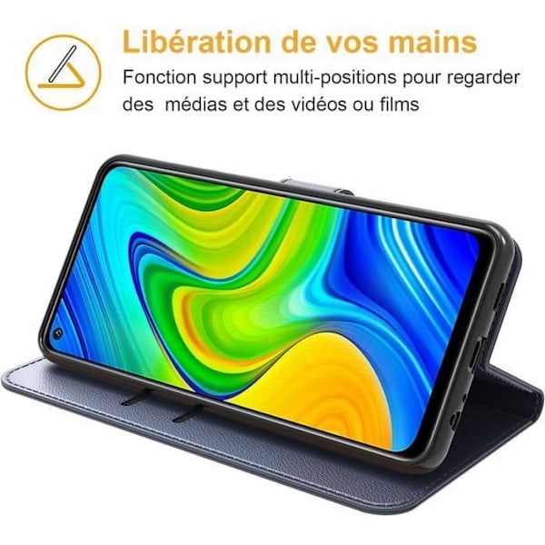 Skyddsfodral - E.F.CONNECTION - för Redmi Note 9 - Mörkblå Läderlook - Paket med 2 Härdat Glas marinblå