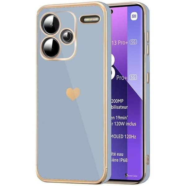 Coque Silicone - E.F.CONNECTION - För Xiaomi Redmi Note 13 Pro+ 5G - Stötsäker - Repfria - Hjärtmönster Blå