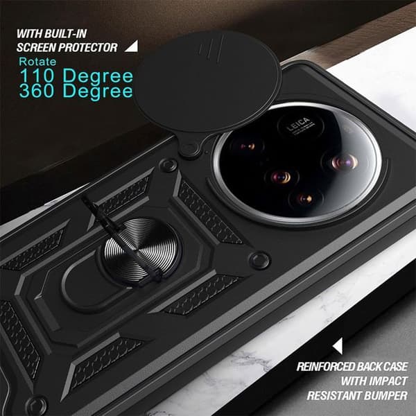 Skyddsskal - E.F.CONNECTION - för Xiaomi 15 Ultra - Stötsäker - Ringstöd - Kameraskydd Svart