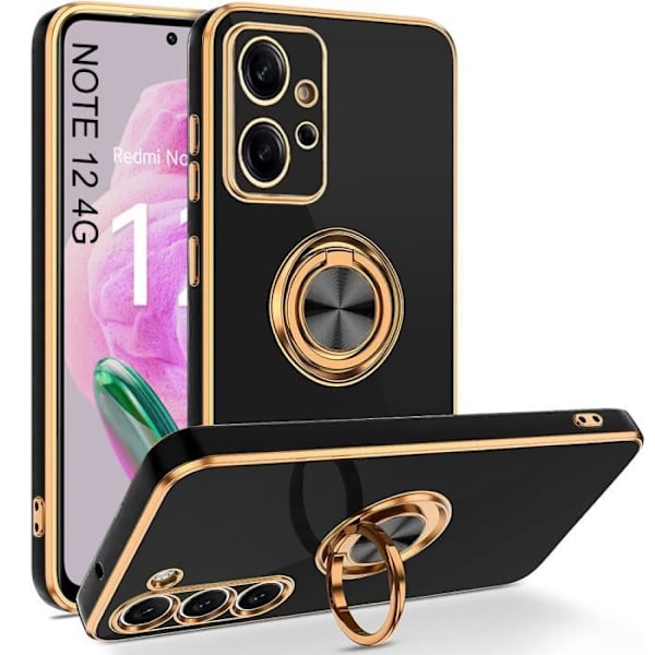 Coque - Xiaomi - Redmi Note 12 - Sort - Ring Support - Stødabsorberende Svart