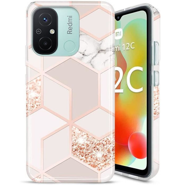 Fodral till Xiaomi Redmi 12C (inte för Redmi 12), Skydd Smal Lättvikt Mjuk Stötsäker Rosa Marmormönster