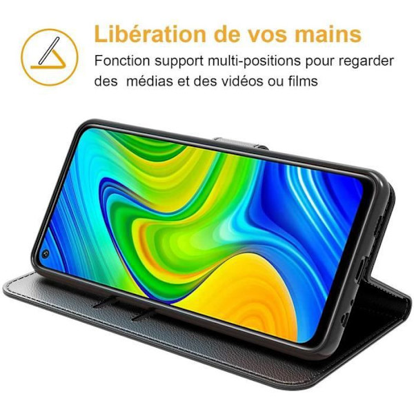 Fodral för Redmi Note 9 - E.F.CONNECTION - Svart Läder Effekt - Magnetisk Stängning - Förstärkt Kantskydd Svart