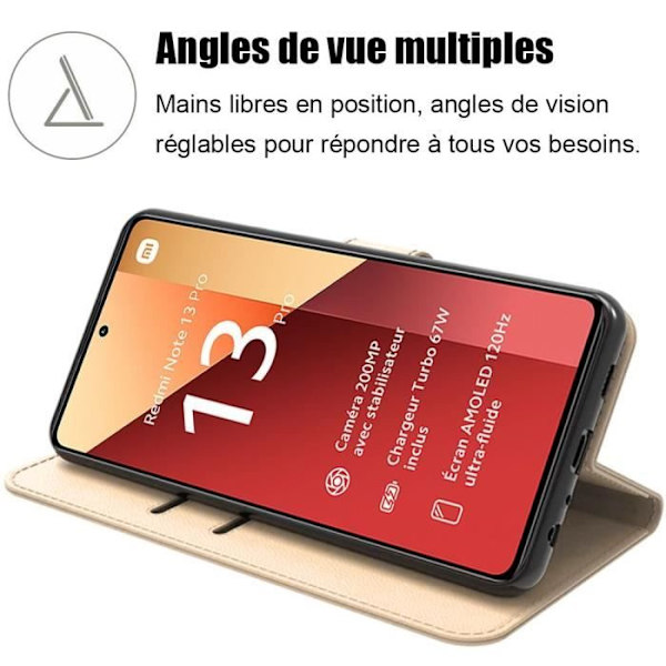 Coque - Xiaomi - Redmi Note 13 Pro 4G - Effekt Læder Guld - Magnetisk Lukning - 2 Hærdede Glas gyllene
