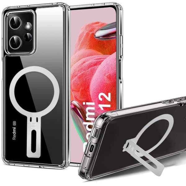 Coque - E.F.CONNECTION - För Xiaomi Redmi Note 12 4G - Förstärkt Silikon - Stötsäker - Magnetiskt Stöd Transparent