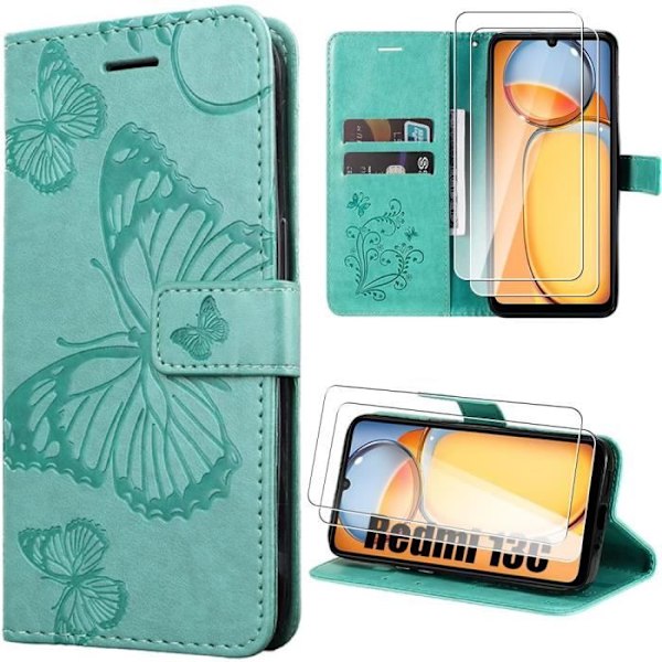 Coque til Xiaomi Redmi 13C - E.F.Connection - Stødabsorberende PU Læder - Kortlomme - Støtte Stander - Grøn Grön