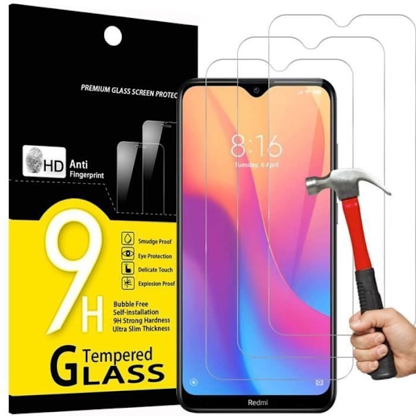 Skyddsfilm - E.F.CONNECTION - Redmi 8 - Härdat glas - Paket om 3 - Anti-repa Transparent