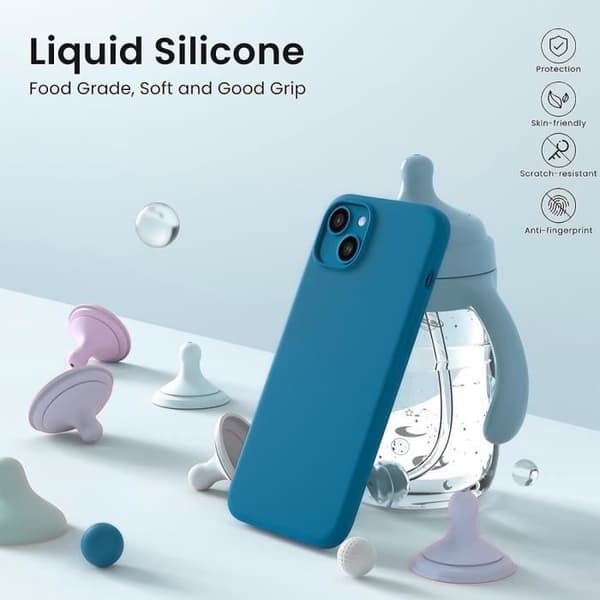 Blå silikonskyddsfodral för iPhone 15 Plus - E.F.CONNECTION - Smal - Stötsäker - Matt Blå