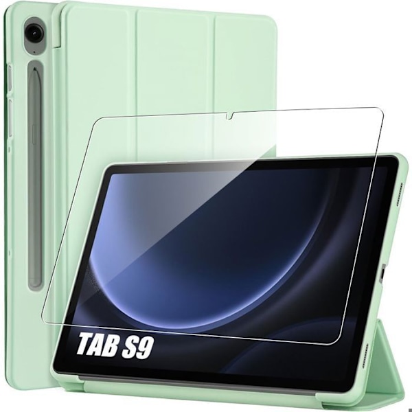 Coque + Härdat Glas för Samsung Galaxy Tab S9 FE / S10 FE (10,9 Tum) Slim Skydd med Stödfunktion - Grön Grön