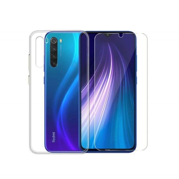 Fodral för Xiaomi Redmi Note 8+ härdat glas - genomskinligt silikonskyddsfodral för Xiaomi Redmi Note 8