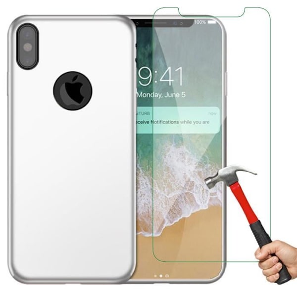 iPhone X-cover (5,8') hærdet glasskærm Stødsikkert silikonecover Ultra Slim Gel-cover - Sølv mat finish Silver