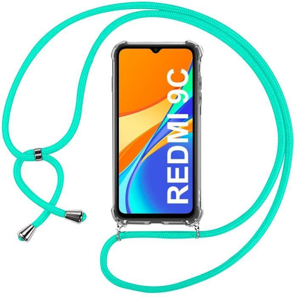 Fodral för Redmi 9C (6,53") Transparent förstärkt hörn Mjukt stötsäkert skydd + Axelrem Grön Transparent-Grön