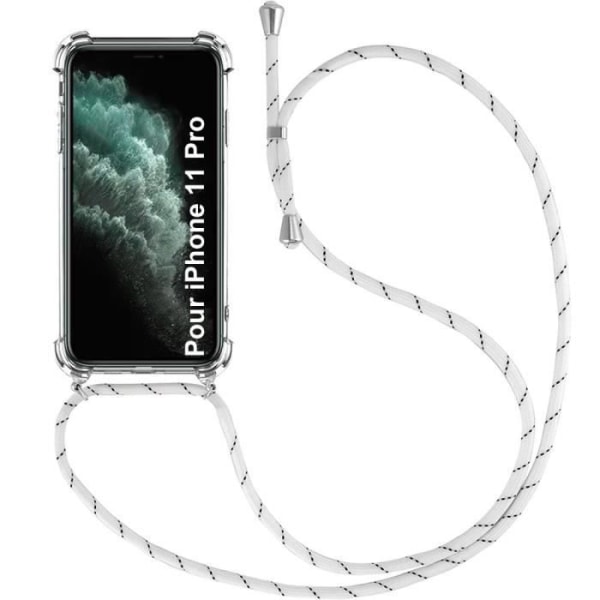 Fodral för iPhone 11 Pro (5,8") Transparent skydd Förstärkta hörn Stötsäker TPU + Halsbandssladd Vit