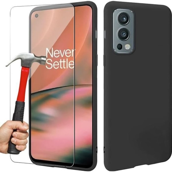 Coque til One Plus 9 (6,55") med Hærdet Glas Beskyttelse Blød Silikone Sort Præcise Udsparinger Svart