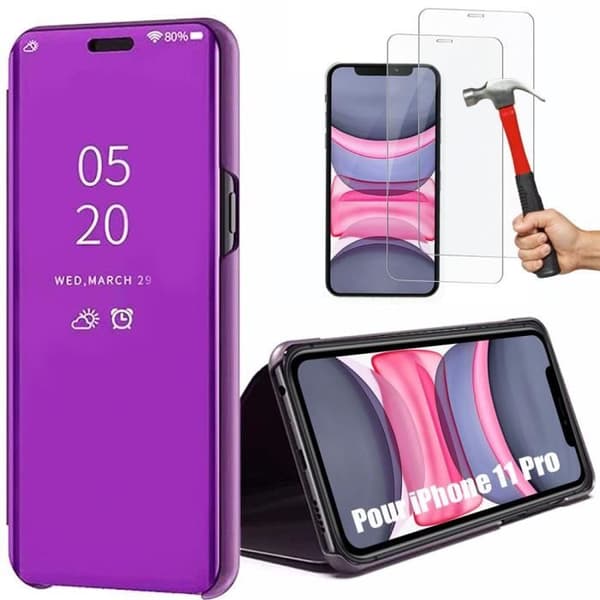 Skyddsskal - E.F.CONNECTION - för iPhone 11 - Hård - Lila - 2 Härdat glas Lila
